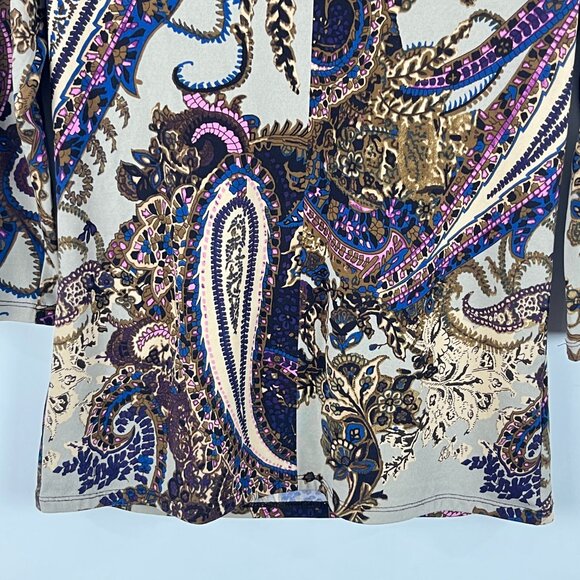Grace Elements Top Blouse Size S Multicolor 3/4 Sleeve Paisley Polyester Spandex - Picture 4 of 9